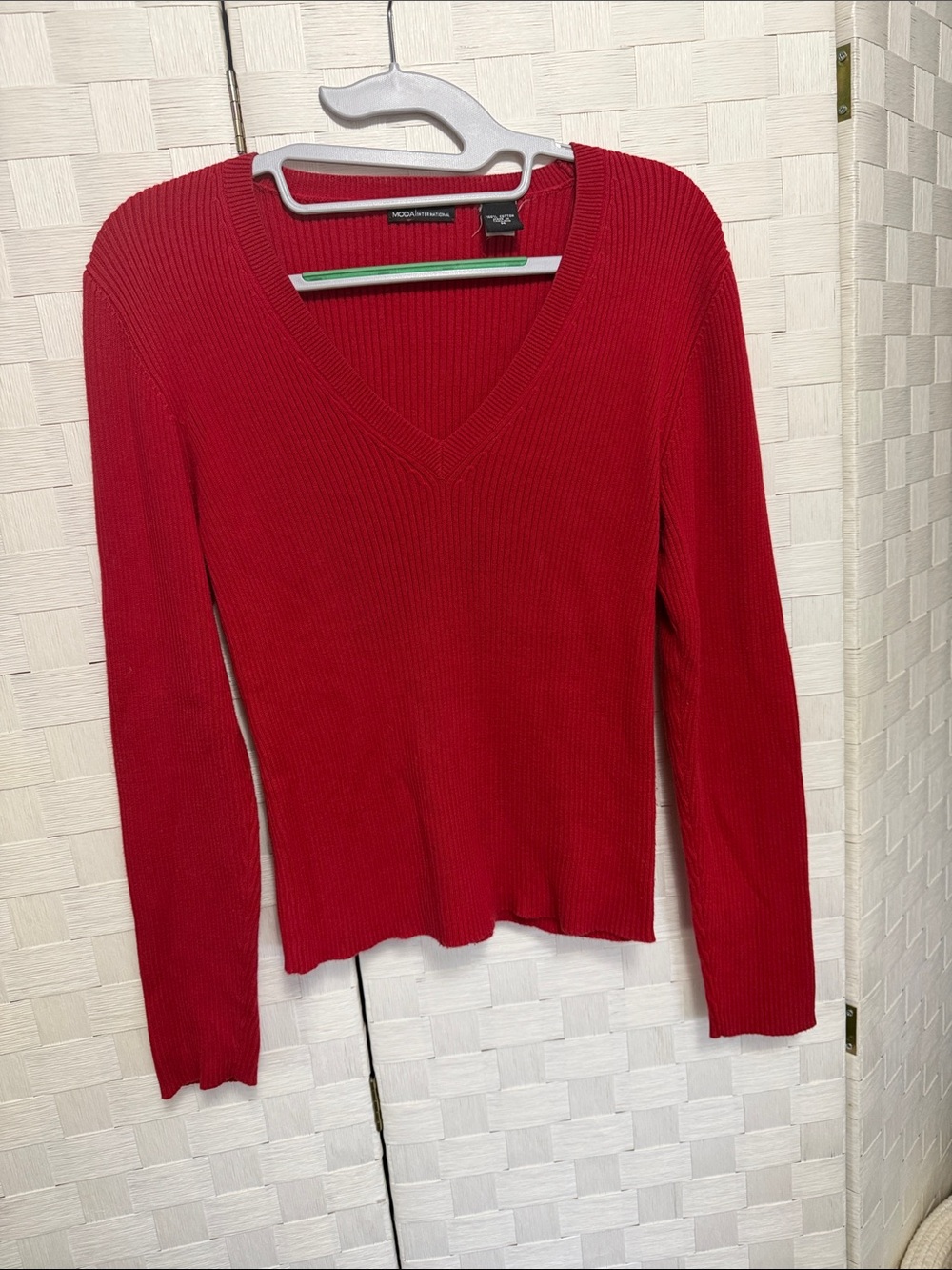Moda International Red V-Neck Ribbed Sweater
